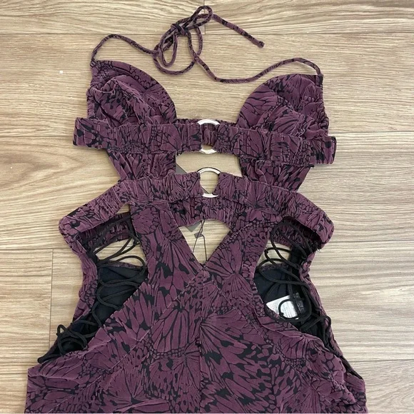 Outcast Clothing Jett Purple Butterfly Burnout Velour Sexy Jumpsuit - Picture 3 of 13